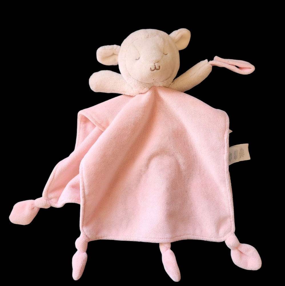 Lovey Carters Lamb Plush Pink Baby Security Blanket Long Knotted Corners READ